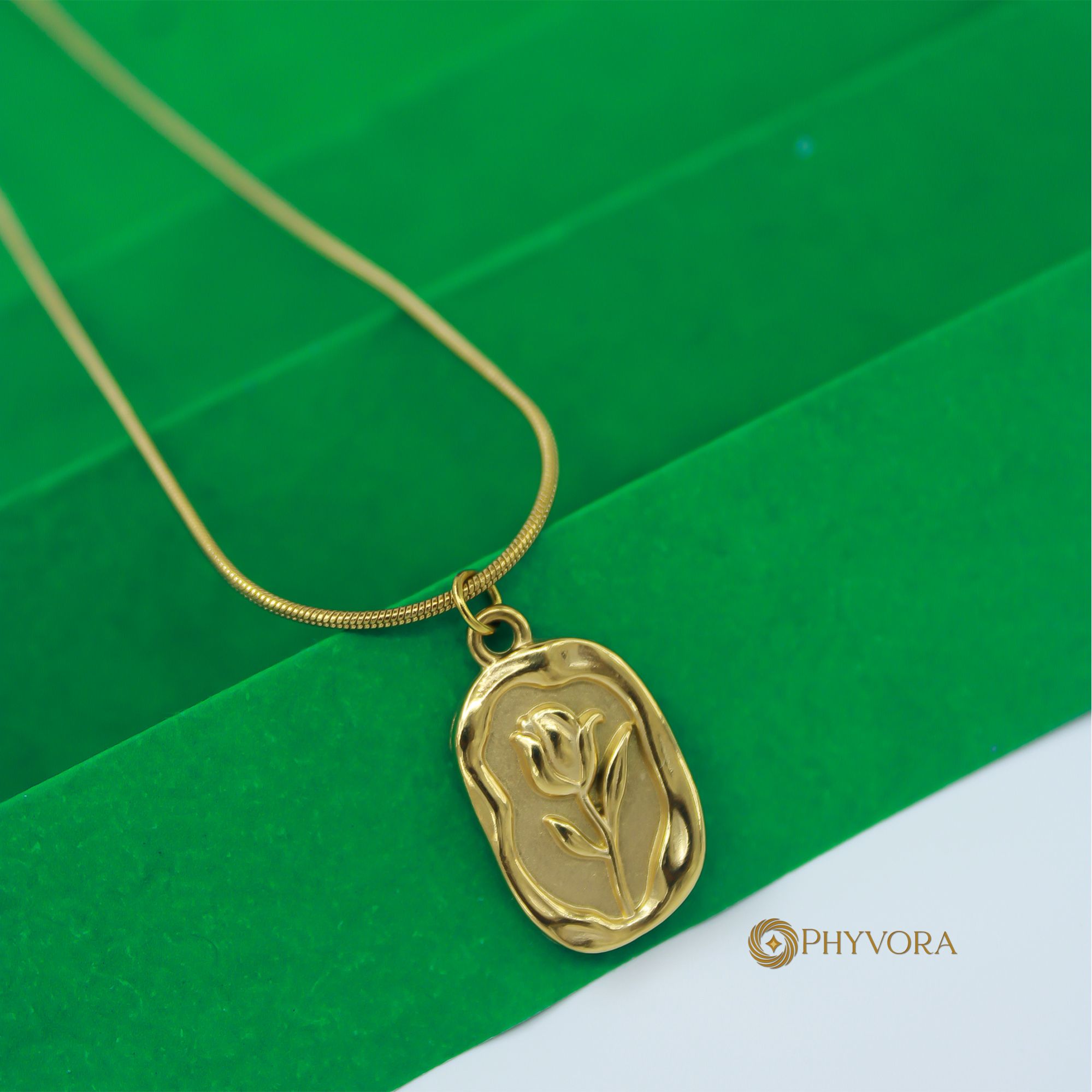 gold bar floral locket necklace