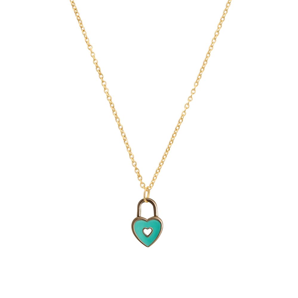 Turquoise Lock Necklace - Heart Padlock in Aqua Blue