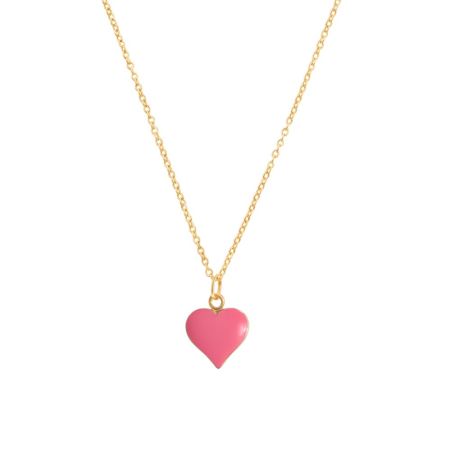 Bubblegum Bliss - Pink Heart Enamel Necklace