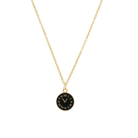 Timeless Ticks Pendant - Black & Gold Roman Clock Necklace