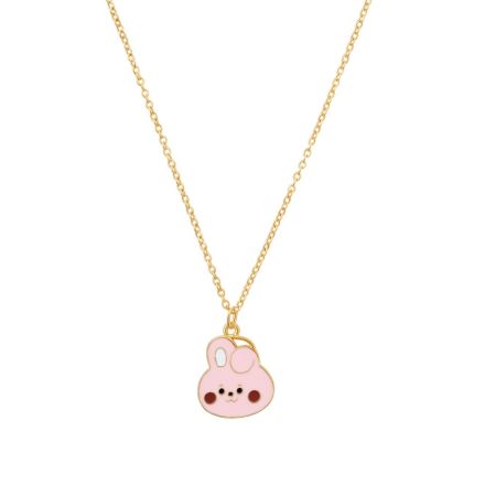 Blush Bunny Bow Necklace - White & Pink Enamel Charm