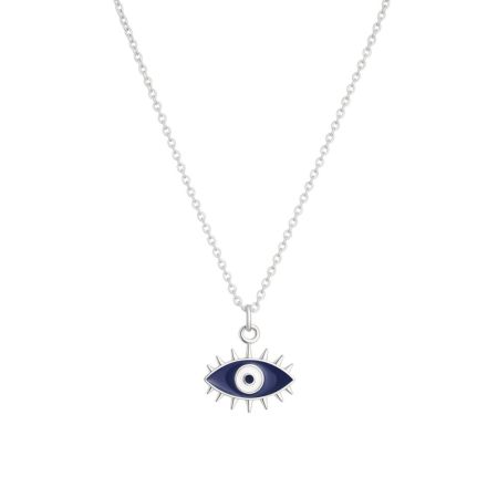 Midnight Shield Necklace - Evil Eye with Silver Spikes & Navy Blue Enamel