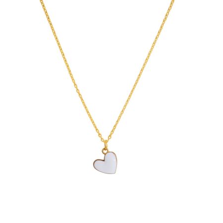Cloud Kiss Charm Necklace - White Heart Pendant in Gold